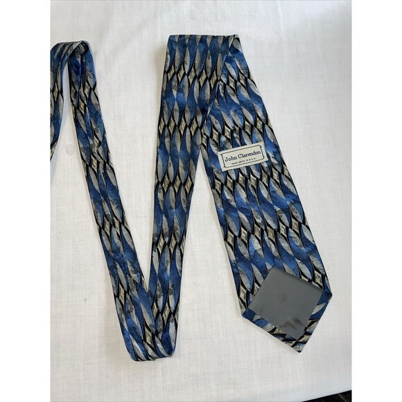 John Clarendon Dress Tie Mens Size 58" Blue Geometric 100% Silk Designer - Picture 9 of 12